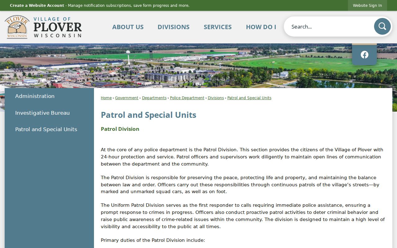 Plover Police special unit criminal incident records