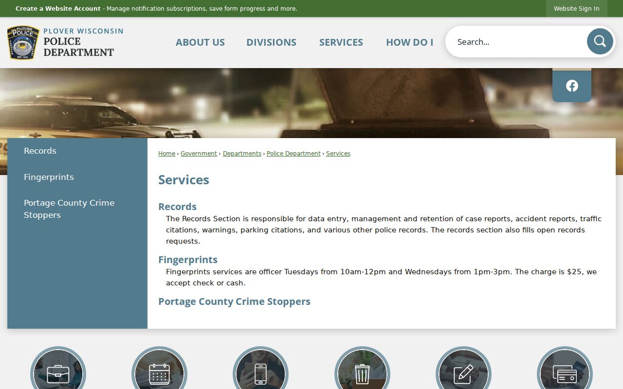 Plover Police criminal records and services page