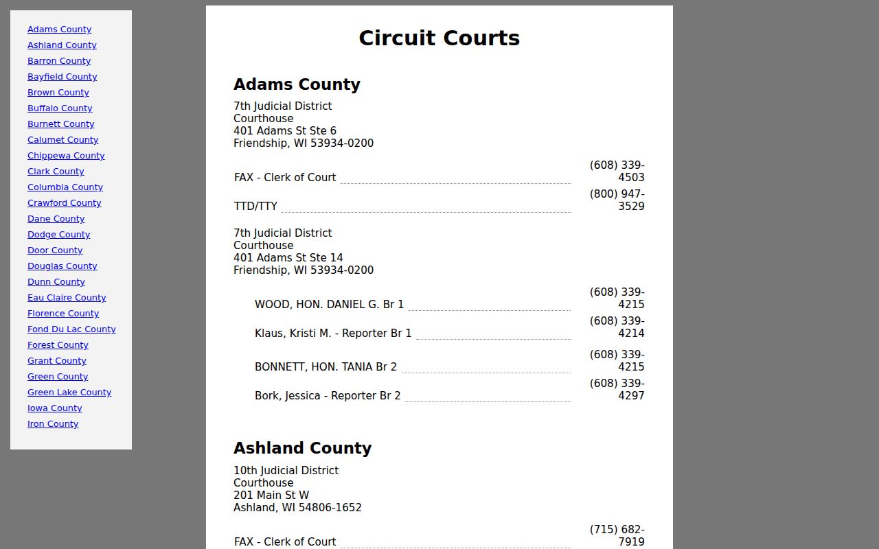 Portage County criminal court case directory for the three circuit branches