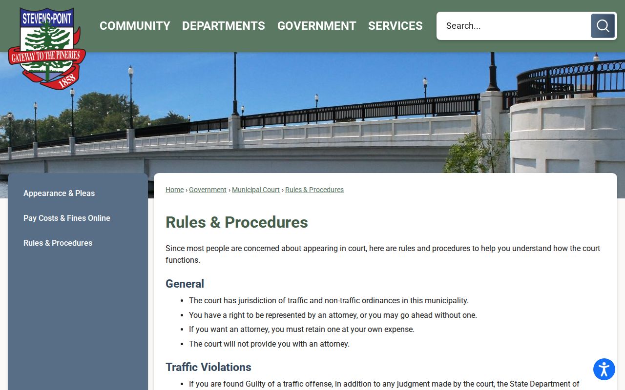 Stevens Point municipal criminal and ordinance record rules