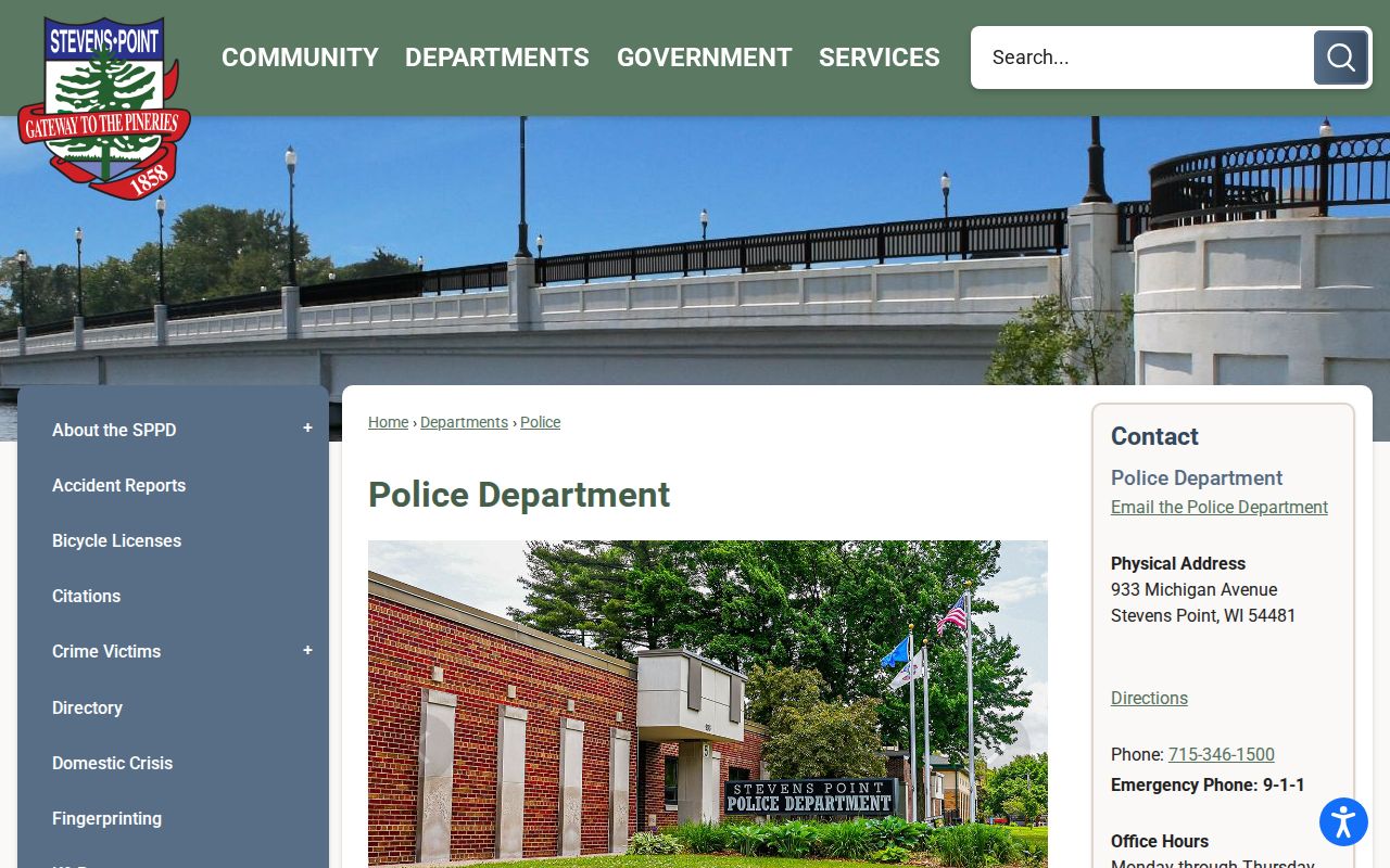 Stevens Point Police Department criminal records office